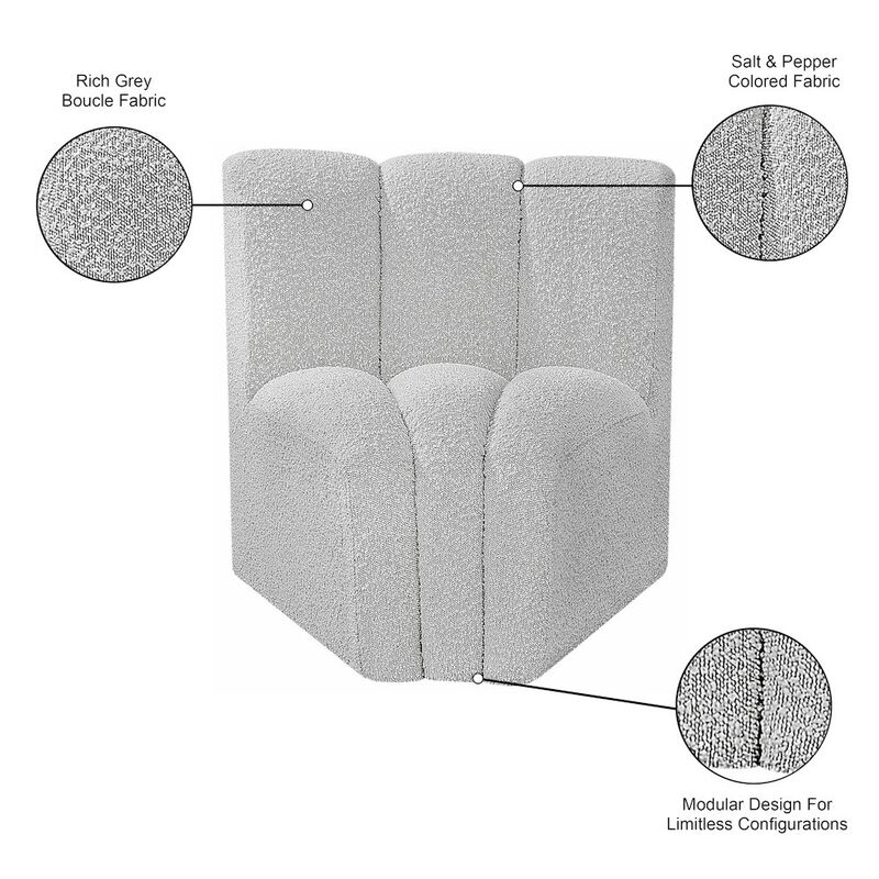 Meridian Furniture Arc Grey Boucle Fabric Curved Corner