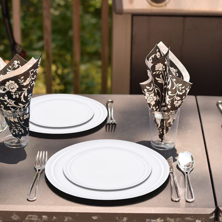 White Flat Round Plastic Dinnerware Value Set (40 Sets)