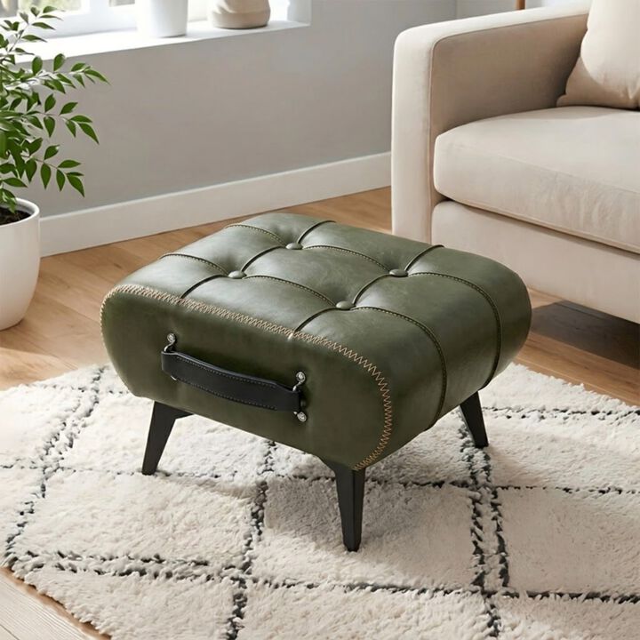 Vintage Button-Tufted Ottoman Footstool