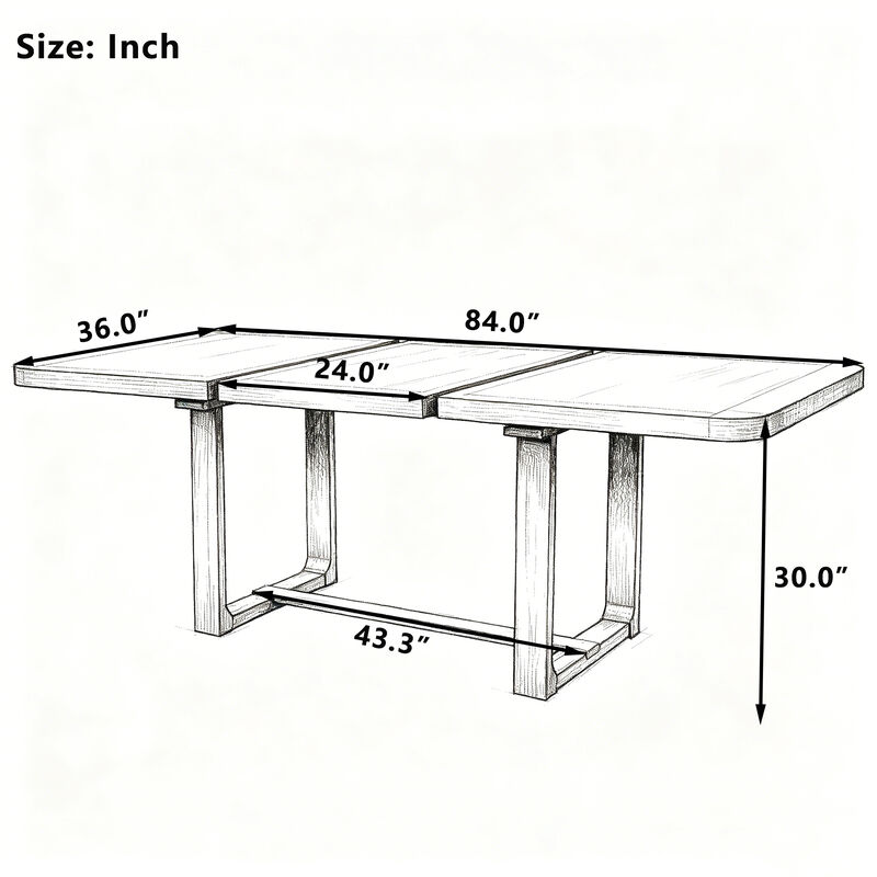 Merax Solid Wood Extendable Dining Table with Spacious Rectangular Top, Reinforced Base image number 3