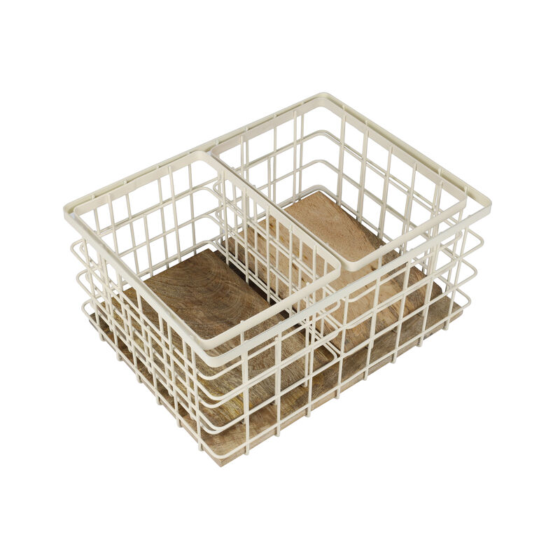 Evvie Vintage Farmhouse Handmade Wire Metal Nesting Storage Baskets with Wood Base