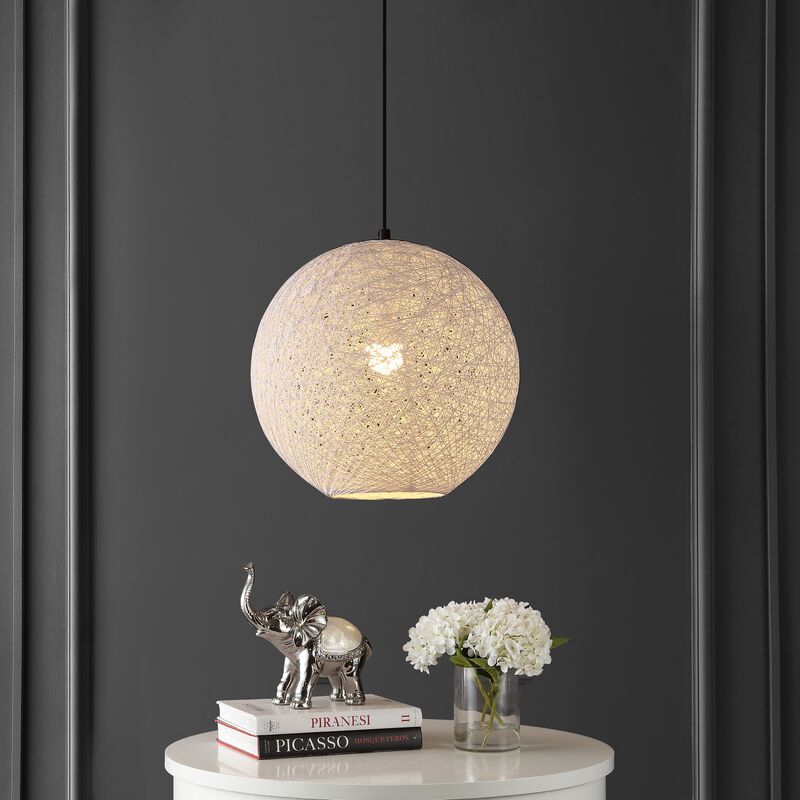 Lacey 1-Light Bohemian Minimalist Iron/Rope Woven Globe LED Pendant