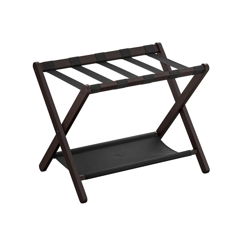Foldable Suitcase Stand with Shelf &ndash; Guest Room Luggage Rack with Strong Nylon Straps
