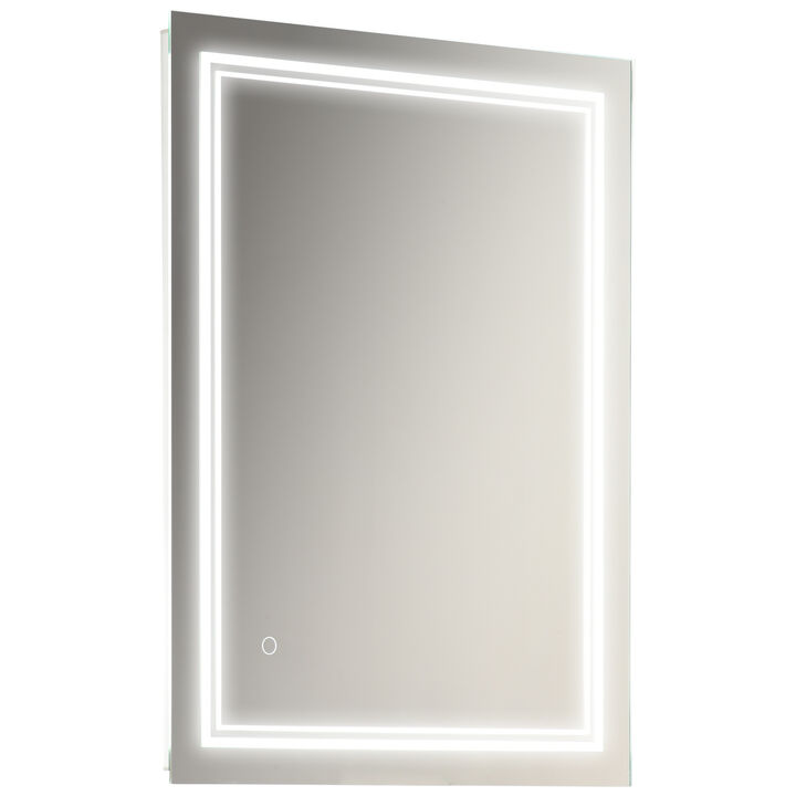 Wall Mounted Vanity Closet Mirror with Finger Swipe Function for Light, Silver
