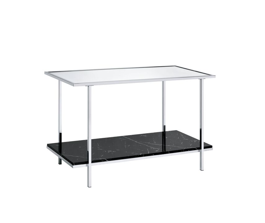 ACME Angwin Console Table, Mirrored, Engineering Stone Top & Chrome