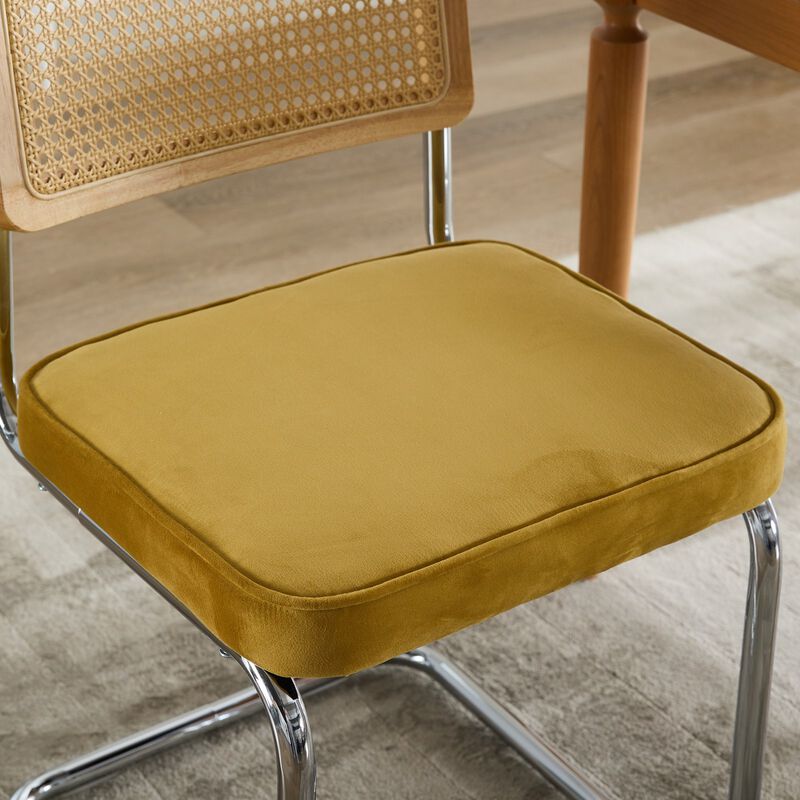 Whisen 2-Piece Mid Century Dining Chairs, Velvet Upholstered with Cane Back & Chrome Base, Cantilever Design for Kitchen image number 6
