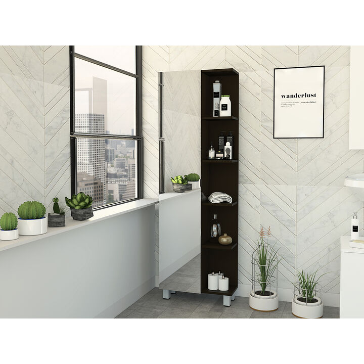 Urano Mirror Linen Cabinet, Four Interior Shelves, Five External Shelves -Black