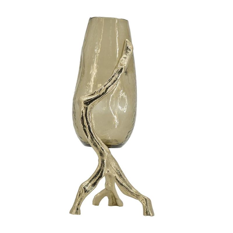 HomeRoots 18" Champagne Glass And Metal Table Vase image number 3