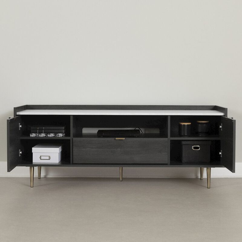 Hype TV Stand, Gray Oak and Faux Carrara Marble
