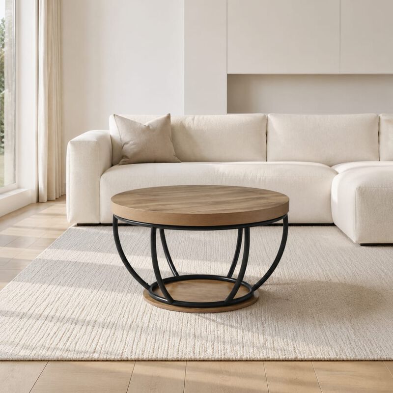 GOODSILO 31 Inch Round 2-Tier Storage Coffee Table, Multi-Functional Accent Center Table for Living Room, Home Office, Reception Area with Easy Assembly image number 2