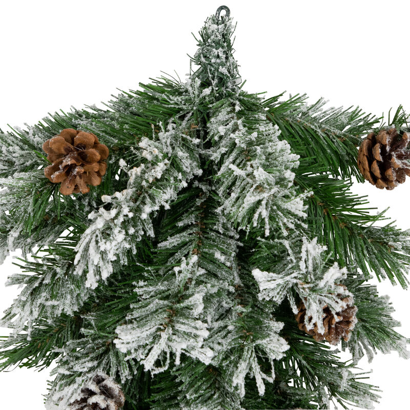 22" Snowy Flocked Angel Pine with Pine Cones Christmas Teardrop Swag - Unlit image number 4