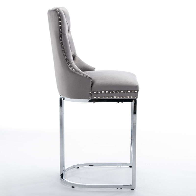 Streamdale Modern Gray Velvet Bar Stools Set Of 2 image number 4