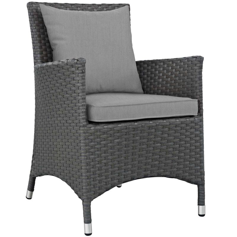 Modway EEI-2243-CHC-GRY-SET Sojourn Wicker Rattan Outdoor Patio Sunbrella Dining Chairs in Canvas Gray, Four Armchairs