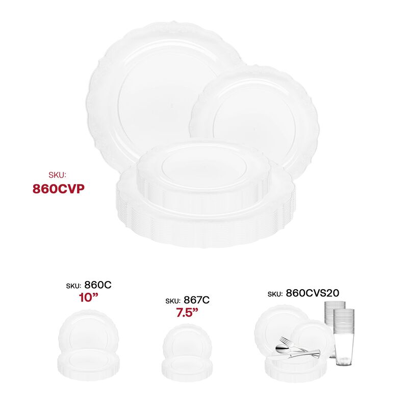 Clear Vintage Rim Round Plastic Dinnerware Value Set (120 Sets) image number 6