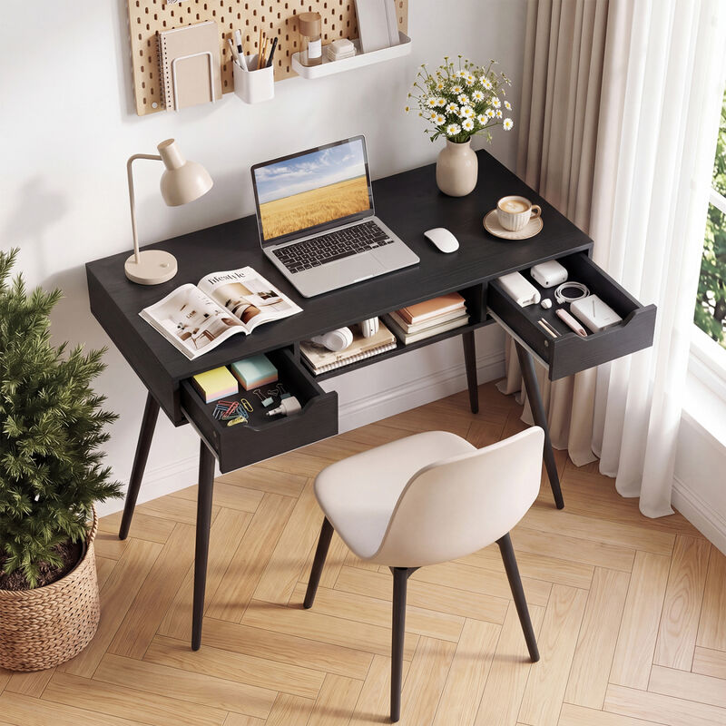 Modern Writing Desk with Metal Legs and Drawers for Home Office image number 4