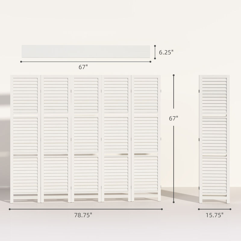 Hivvago 5-Panel Wood Room Divider with Shelves and Storage image number 2