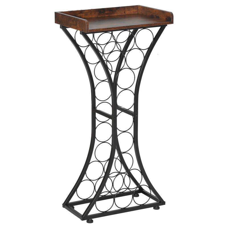 Freestanding 15 Bottle Wine Rack with Wood Top for Home Bar and Kitchen-Black image number 3