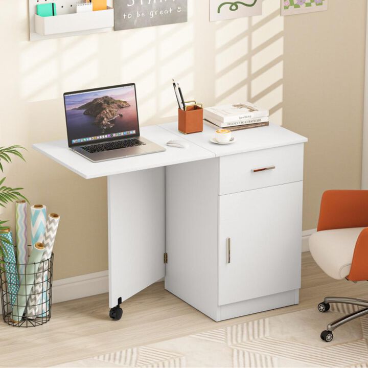 Hivvago Folding Computer Desk with Drawer Mobile Home Office Desk with Cabinet