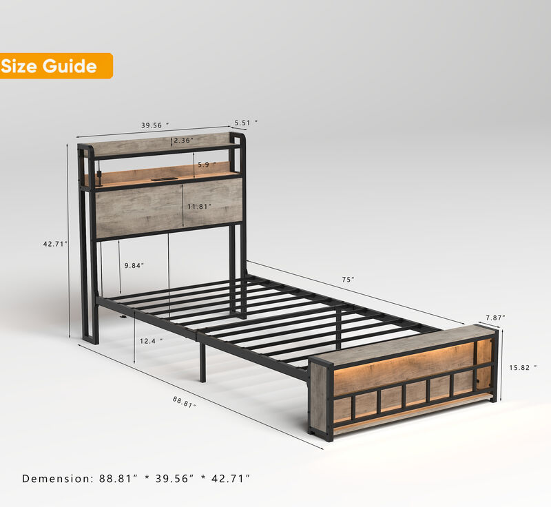 Sturdy Twin Bed Frame with Strong Support for Kids or Guest Room