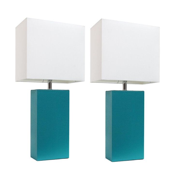 Elegant Designs Modern Leather Table Lamp with White Fabric Shade  , Pack of 2