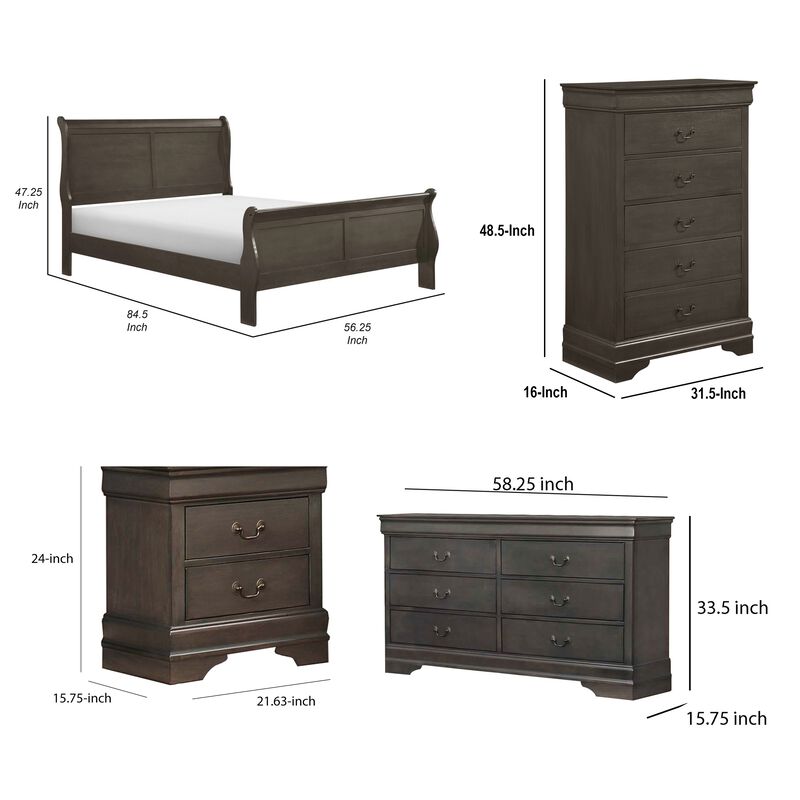 Full Size Bedroom Set, Traditional Carved Wood Design, Gray Finish, 4-Piece Set with Bed, Nightstands and Dresser image number 7