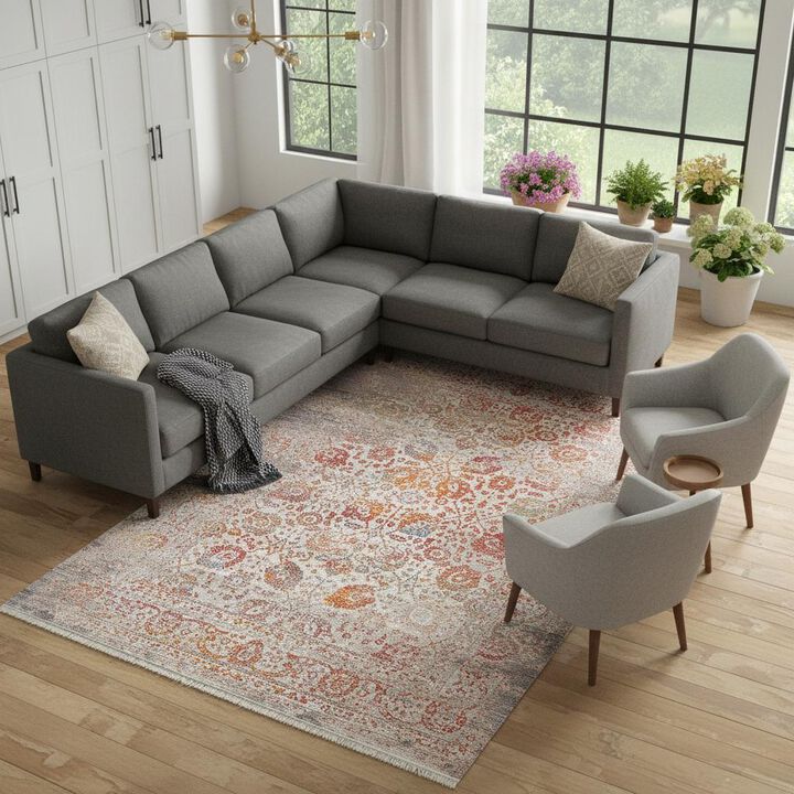 HomeRoots Floral Distressed Area Rug With Fringe