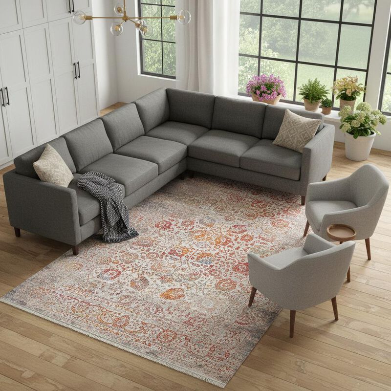 HomeRoots Floral Distressed Area Rug With Fringe image number 1