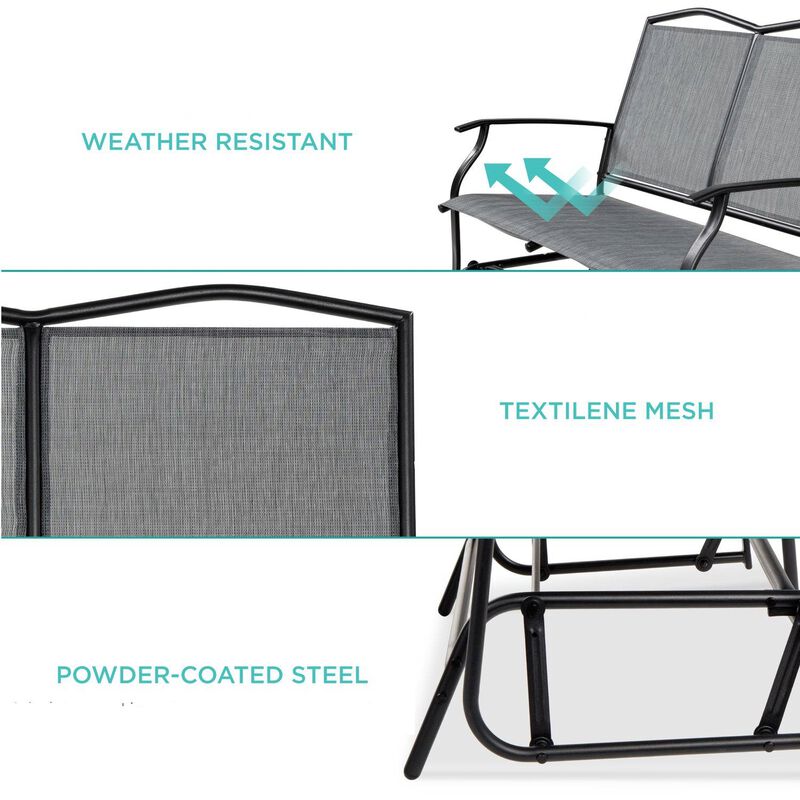 2 Seat Mesh Patio Loveseat Swing Glider Rocker with Armrests