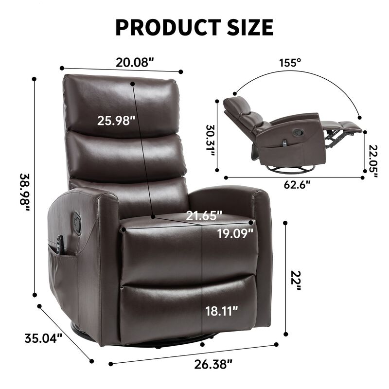 Faux Leather Manual Recliner Chair Swivel Rocker Recliner with Heat & Massage image number 2