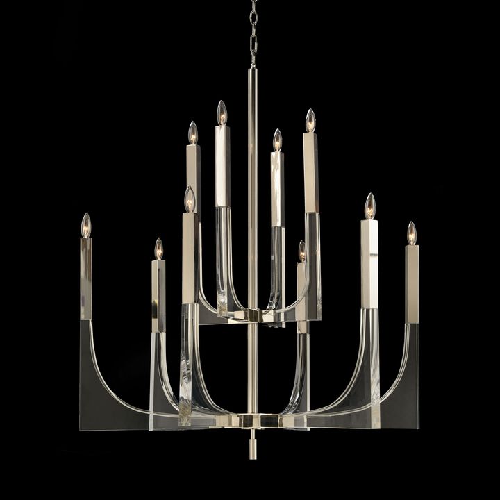 Acrylic And Nickel Ten-Light Chandelier