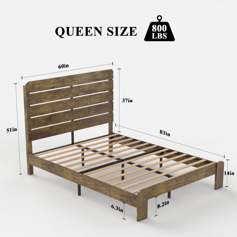 MONDAWE Bed Frame Queen Size Wood Platform Bed Frame with Large Under Bed Storage,Dark Brown