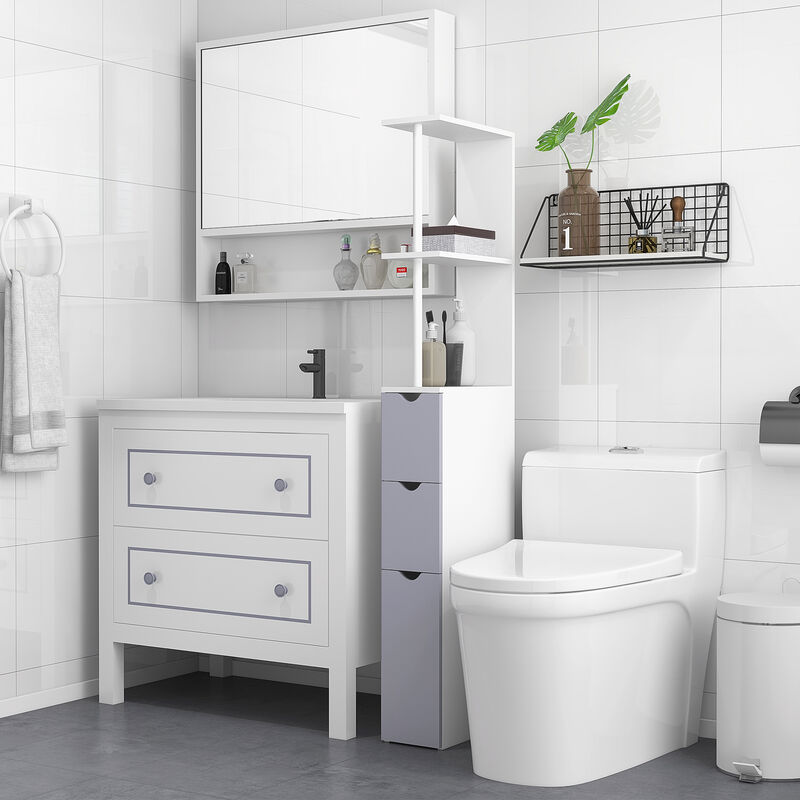 54" Tall Bathroom Linen 2-Tier Cabinet Shelf Storage Cupboard w/ Drawers, White