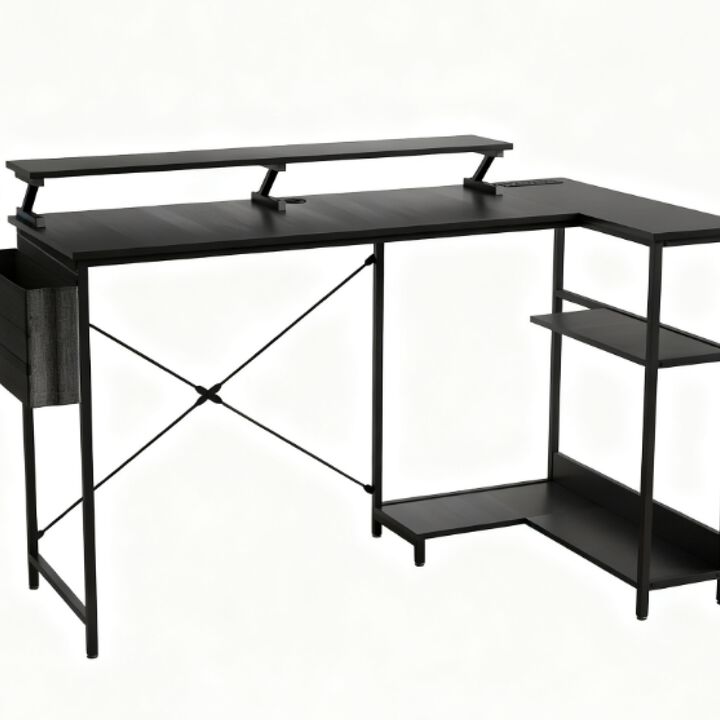 GOODSILO Ergonomic Corner Gaming Desk with LED Lights and Charging Station