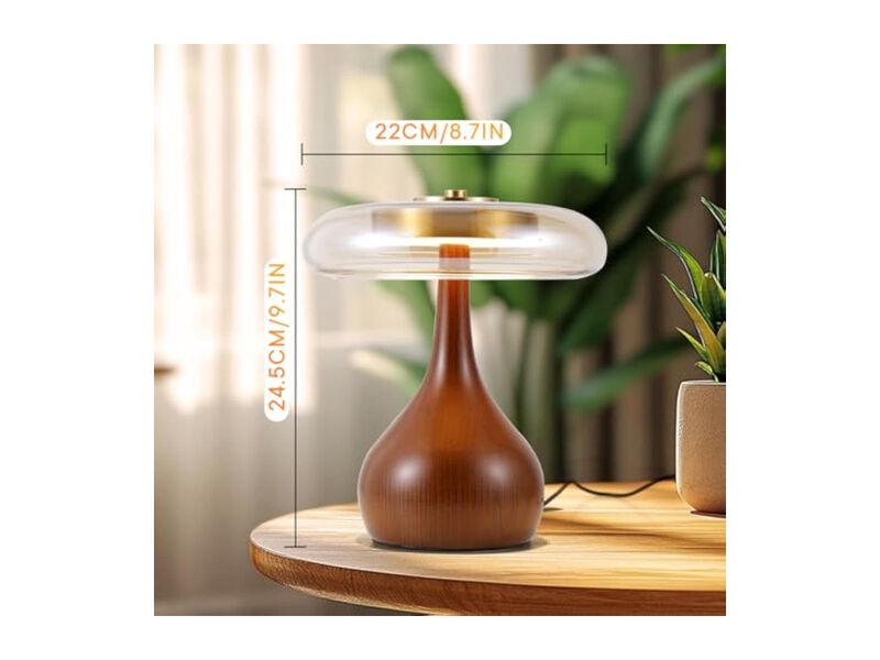LED Modern Wood Glass Mushroom Lamp For Bedroom Desk image number 1