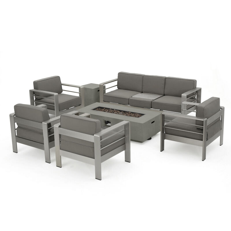 Christopher Knight Home Carly Outdoor Aluminum 7 Seater Chat Set with Fire Pit image number 0