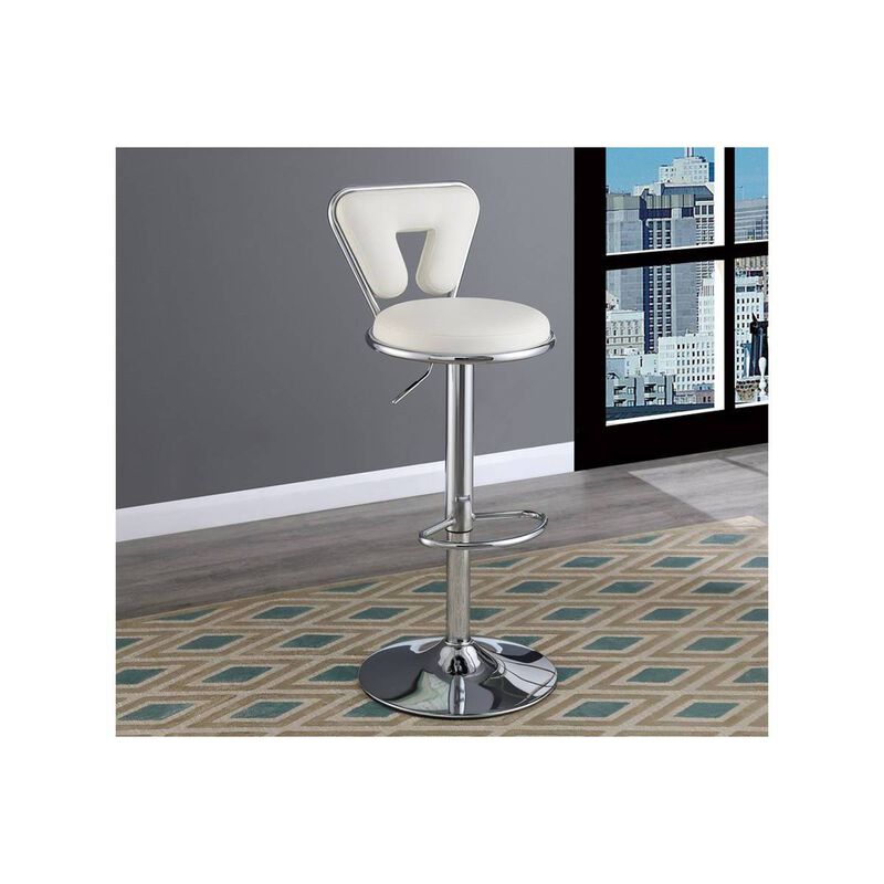Adjustable Barstool Gas lift Chair White Faux Leather Chrome Base metal frame Modern Stylish Set of 2 Chairs