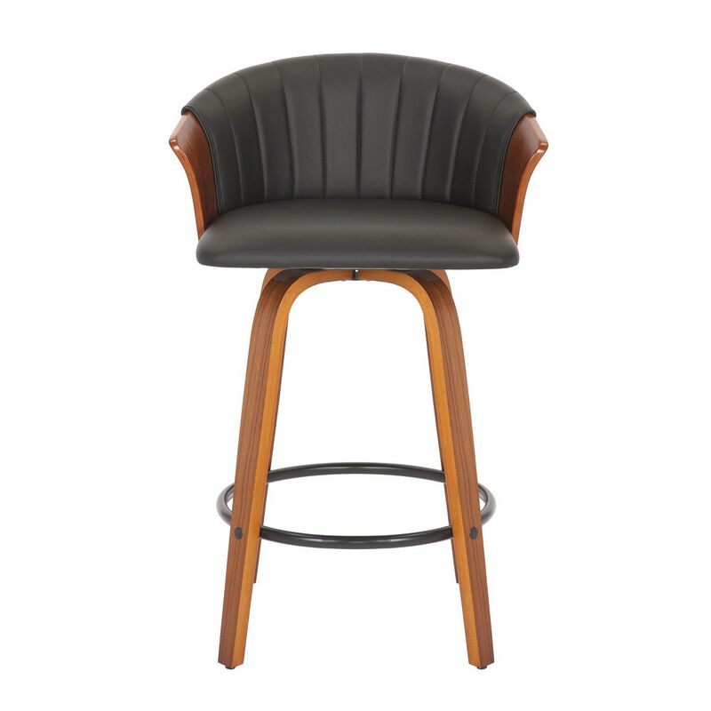 26 Inch Counter Height Chair, Set of 2, Curved Back, Bentwood, Black, Brown - Benzara image number 1