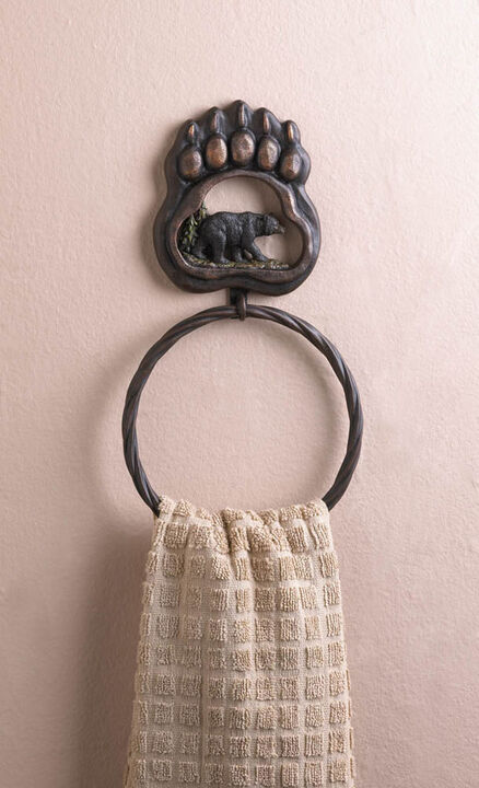Accent Plus Home Decorative Iron Bear Paw Towel Ring with Cutout