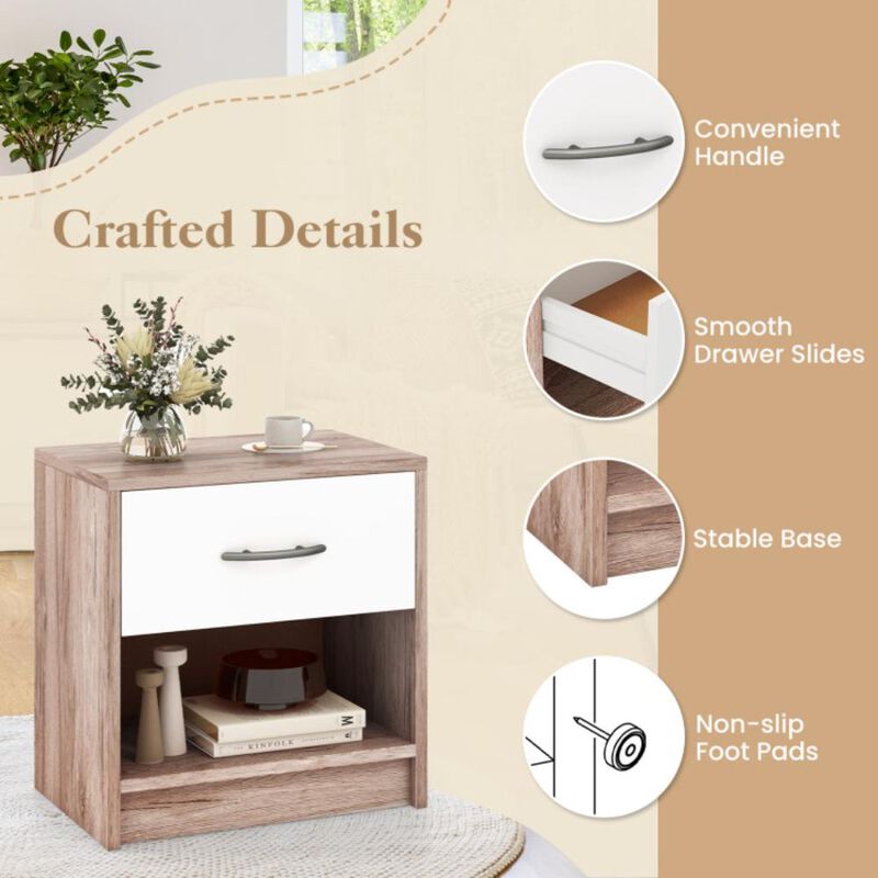 Hivvago Bedside Table Nightstand with Drawer and Open Storage Shelf