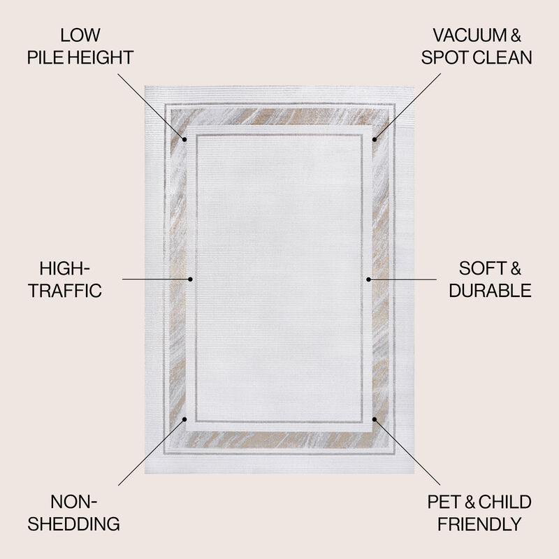 Athens Classic Border Marble Pattern High-Low Area Rug