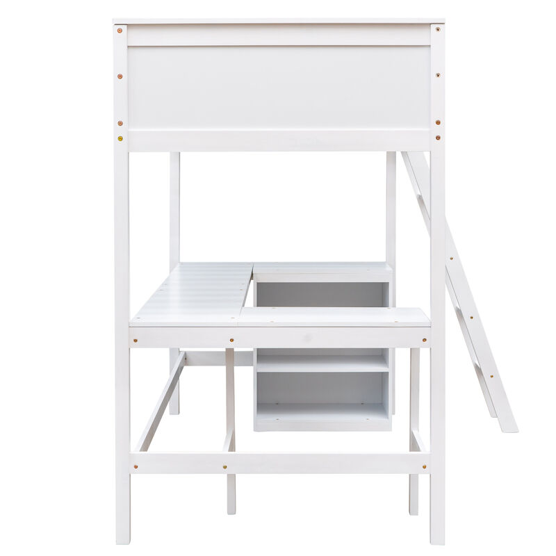 Twin size Loft Bed with Shelves and Desk, Wooden Loft Bed with Desk - Espresso