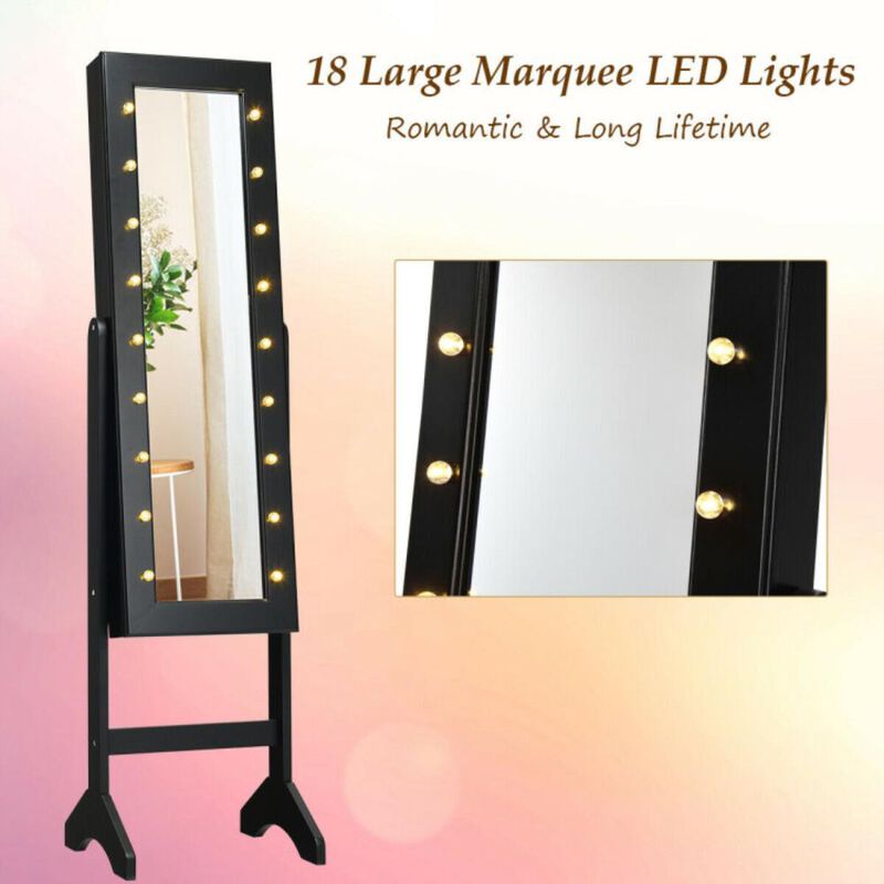 Hivvago Mirrored Jewelry Cabinet Armoire Organizer w/ LED lights