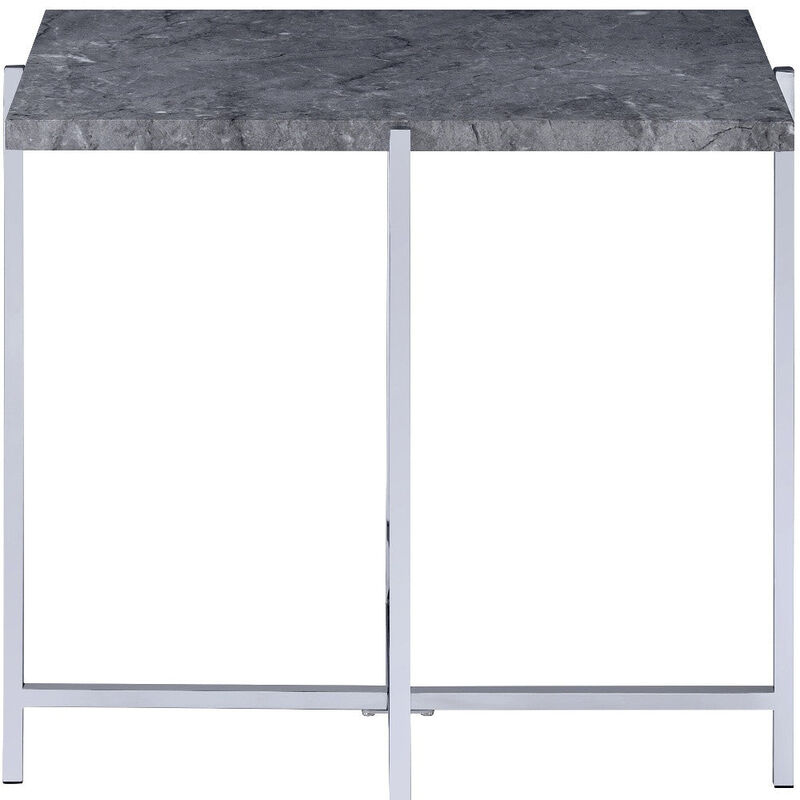 Homezia 24" Chrome And Faux Marble Manufactured Wood And Metal Rectangular End Table