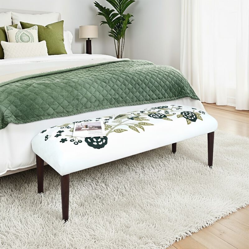 Dahlia Floral Embroidered Velvet Accent Bench image number 6