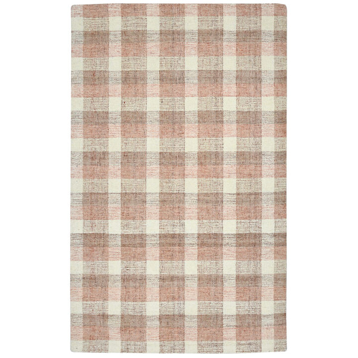 HomeRoots 4' X 6' Pink And Ivory Wool Plaid Hand Tufted Area Rug