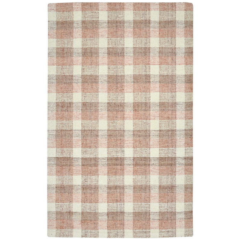 HomeRoots 4' X 6' Pink And Ivory Wool Plaid Hand Tufted Area Rug image number 0