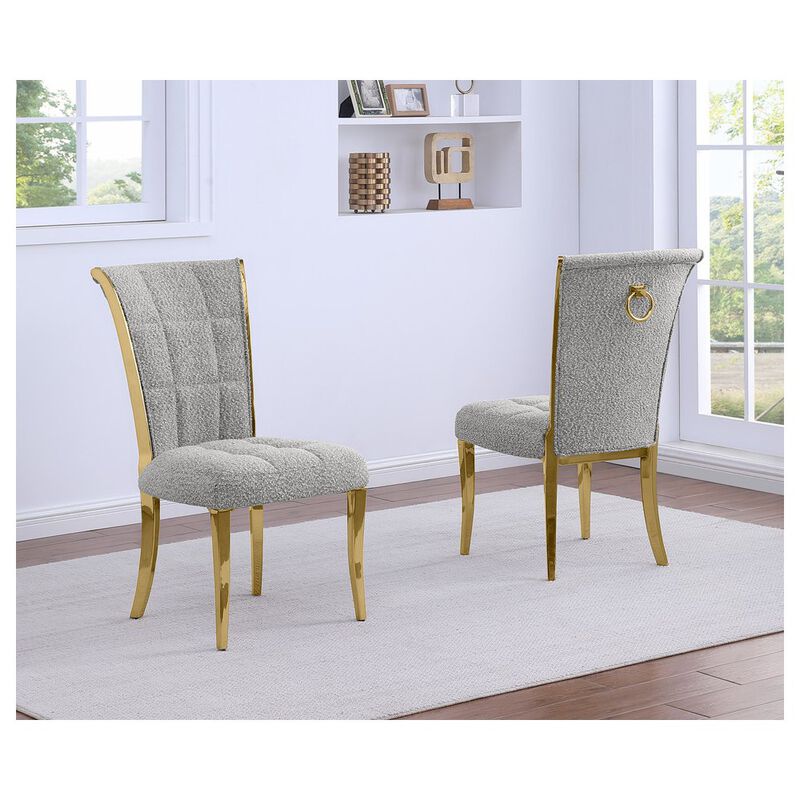Rich Gray Boucle Side Chairs With Gold Base (Set Of 2)