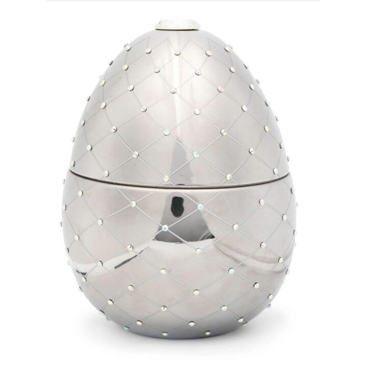 Candle in Ceramic Egg BOIS DE ROUSSIE 16 oz Silver 6.5 diam. x 7.48 in