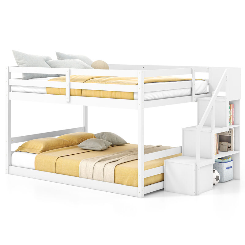 Space-Saving Solid Wood Bunk Bed with Staircase and Storage Drawers