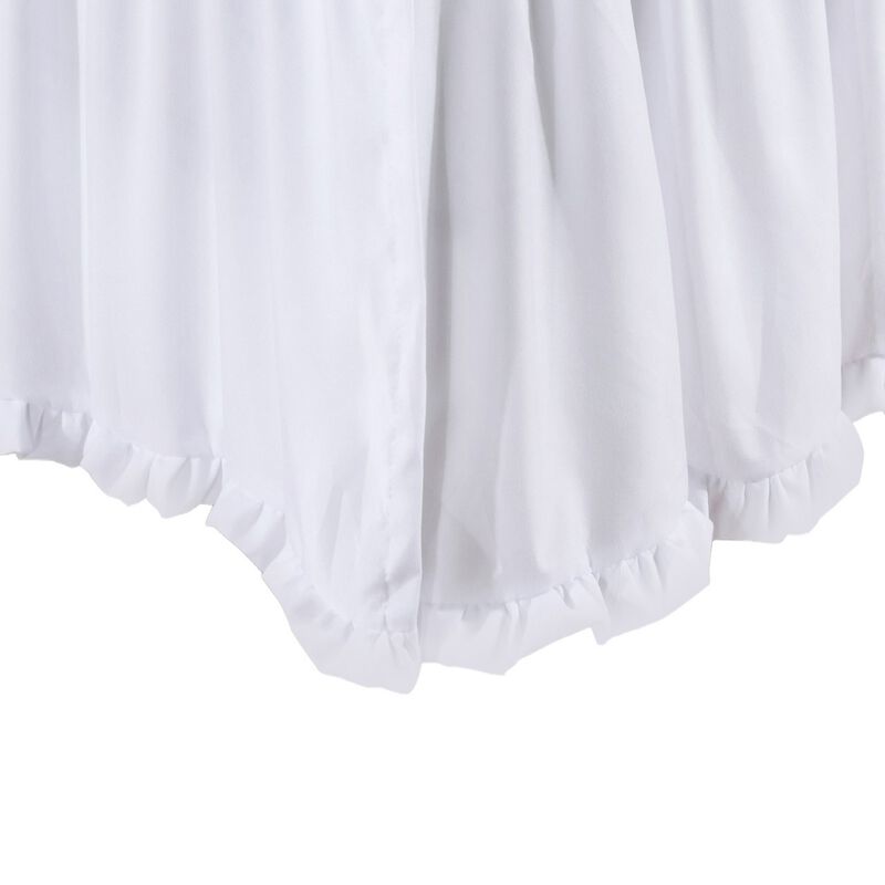 Mora Queen Bed Skirt, Polyester Platform, Ruffle Edge Split Corners, White  - Benzara